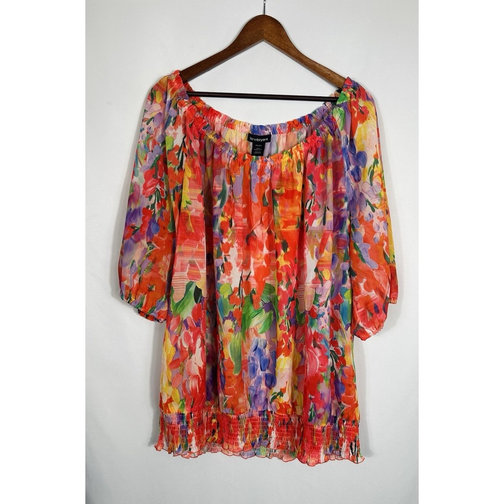 Lane Bryant Colorful Floral Sheer Blouse Plus Size 3X Tropical Beach Vacation